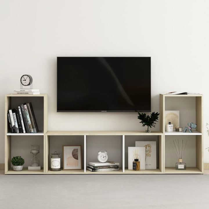 Set De Dulapuri Tv, 3 Piese, Gri Extralucios, Lemn Prelucrat