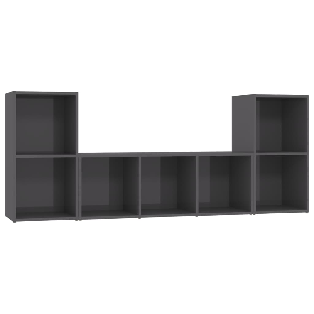 Set De Dulapuri Tv, 3 Piese, Gri Extralucios, Lemn Prelucrat