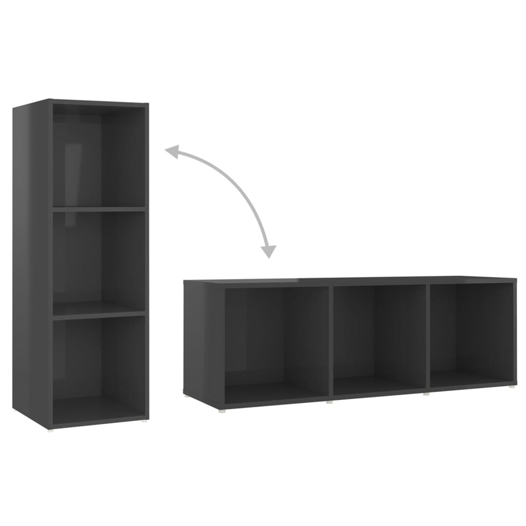 Set De Dulapuri Tv, 3 Piese, Gri Extralucios, Lemn Prelucrat