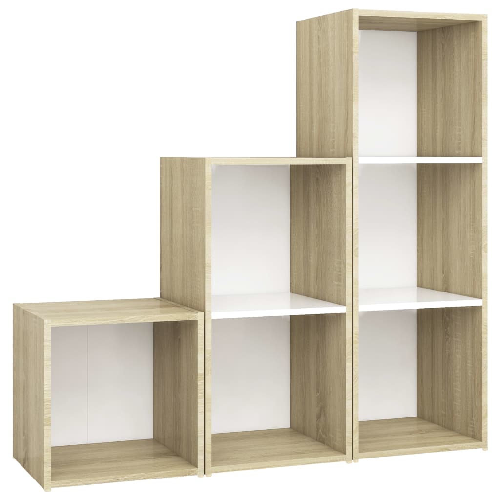 Set De Dulapuri Tv, 3 Piese, Alb/Stejar Sonoma, Lemn Prelucrat
