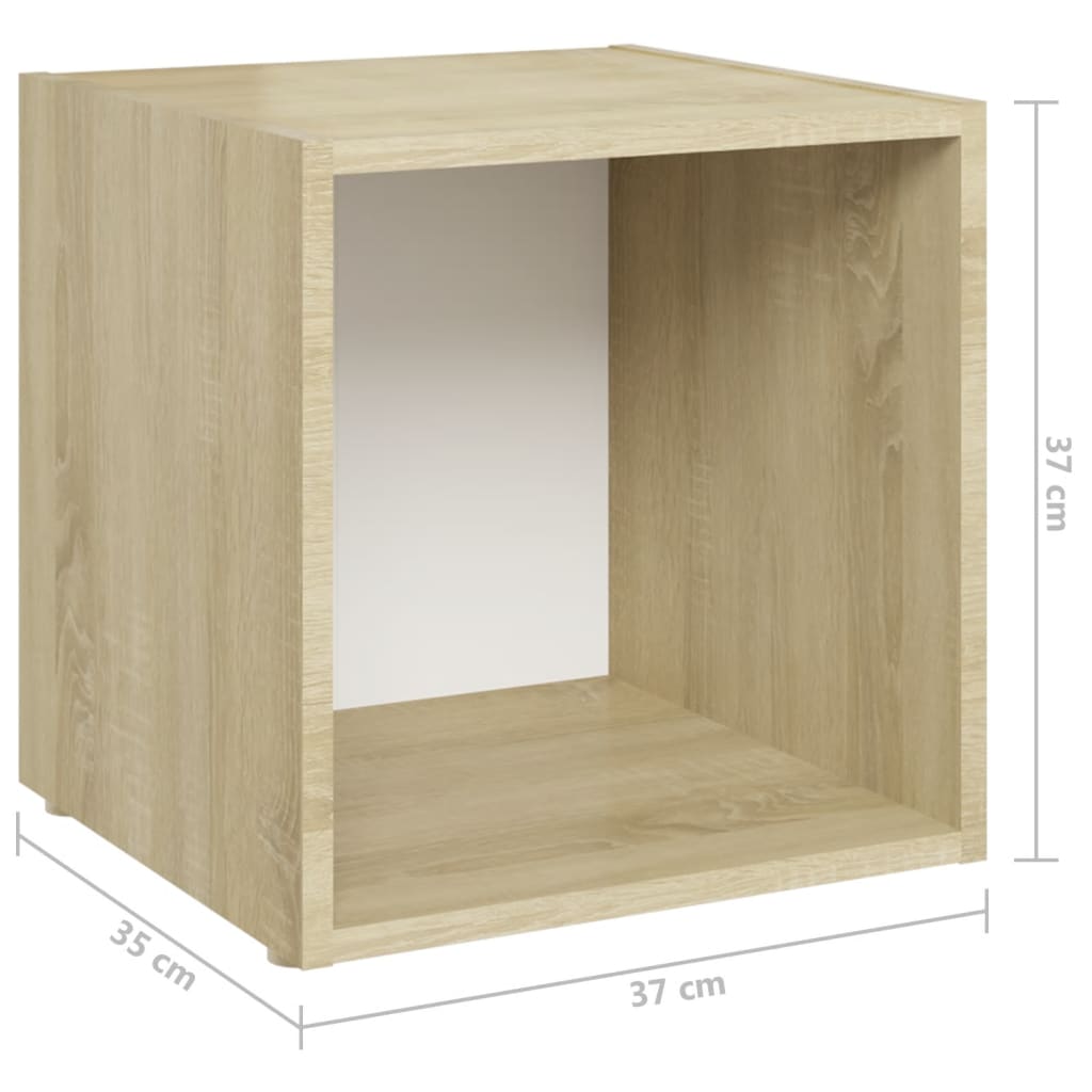 Set De Dulapuri Tv, 3 Piese, Alb/Stejar Sonoma, Lemn Prelucrat