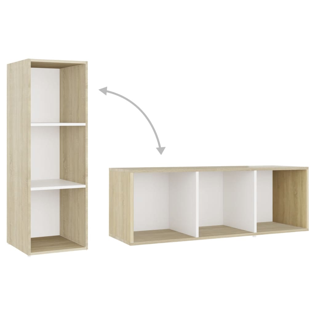 Set De Dulapuri Tv, 3 Piese, Alb/Stejar Sonoma, Lemn Prelucrat
