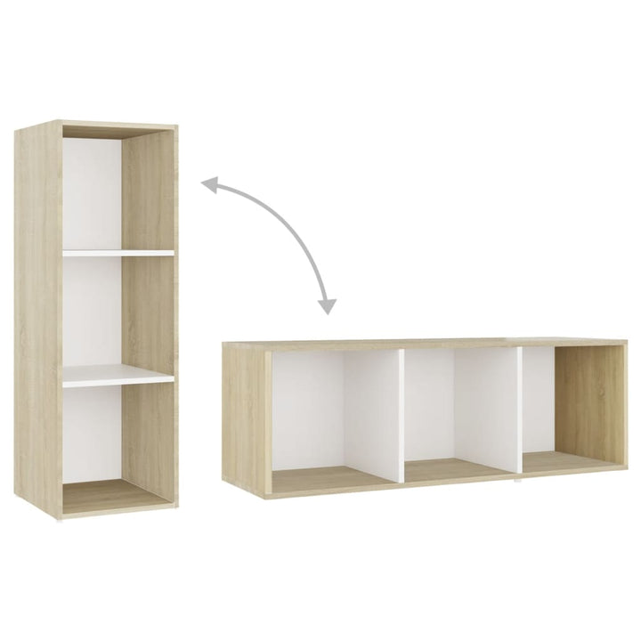 Set De Dulapuri Tv, 3 Piese, Alb/Stejar Sonoma, Lemn Prelucrat