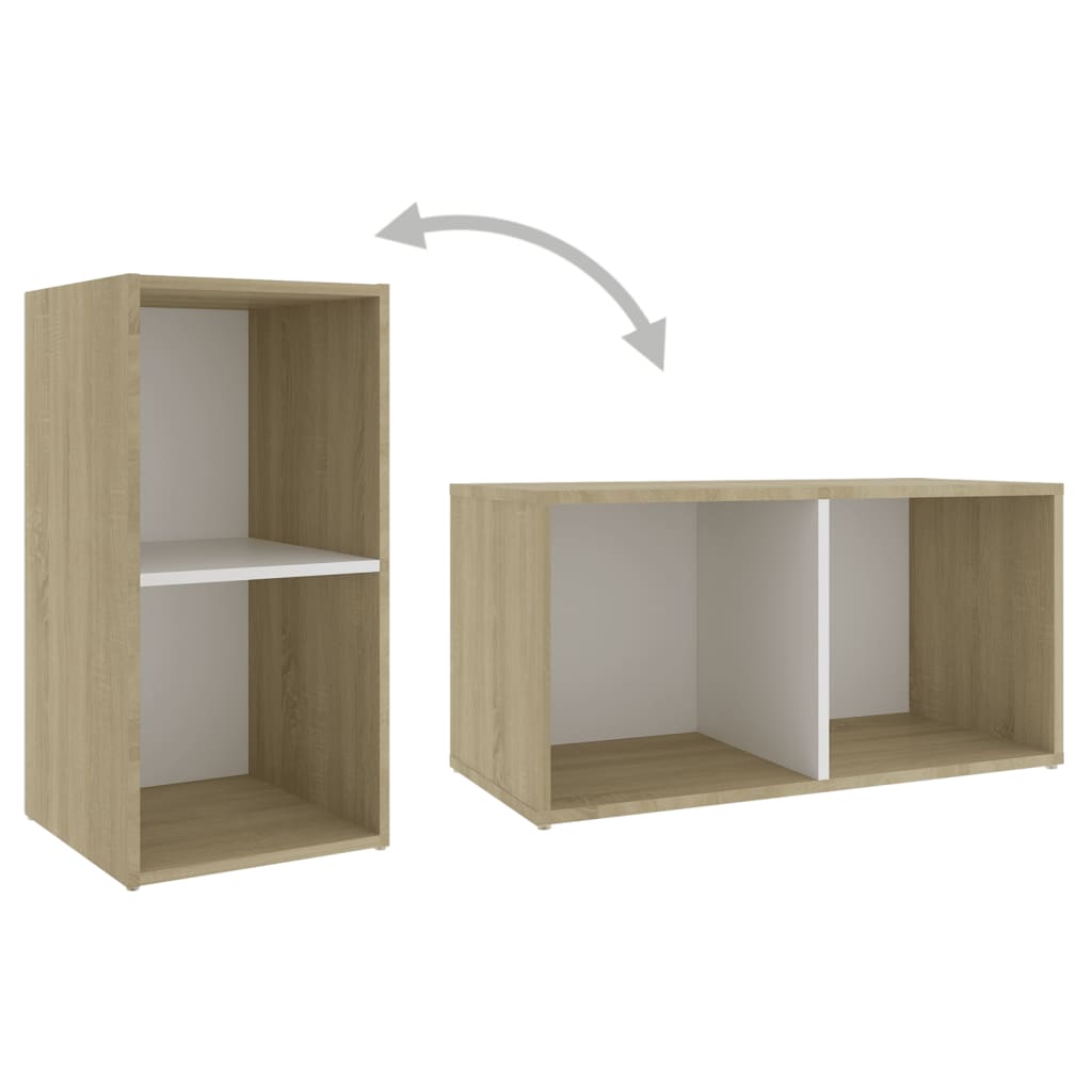 Set De Dulapuri Tv, 3 Piese, Alb/Stejar Sonoma, Lemn Prelucrat