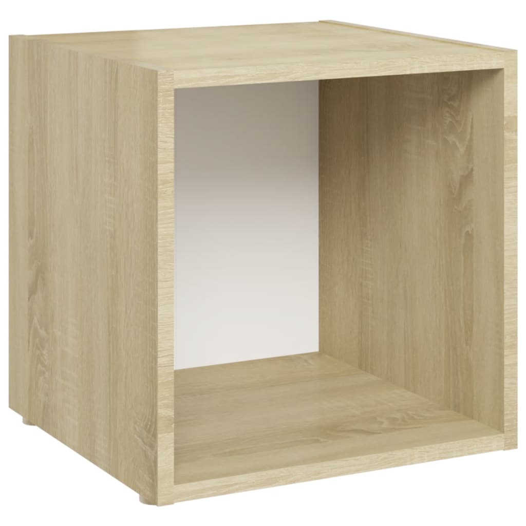 Set De Dulapuri Tv, 3 Piese, Alb/Stejar Sonoma, Lemn Prelucrat