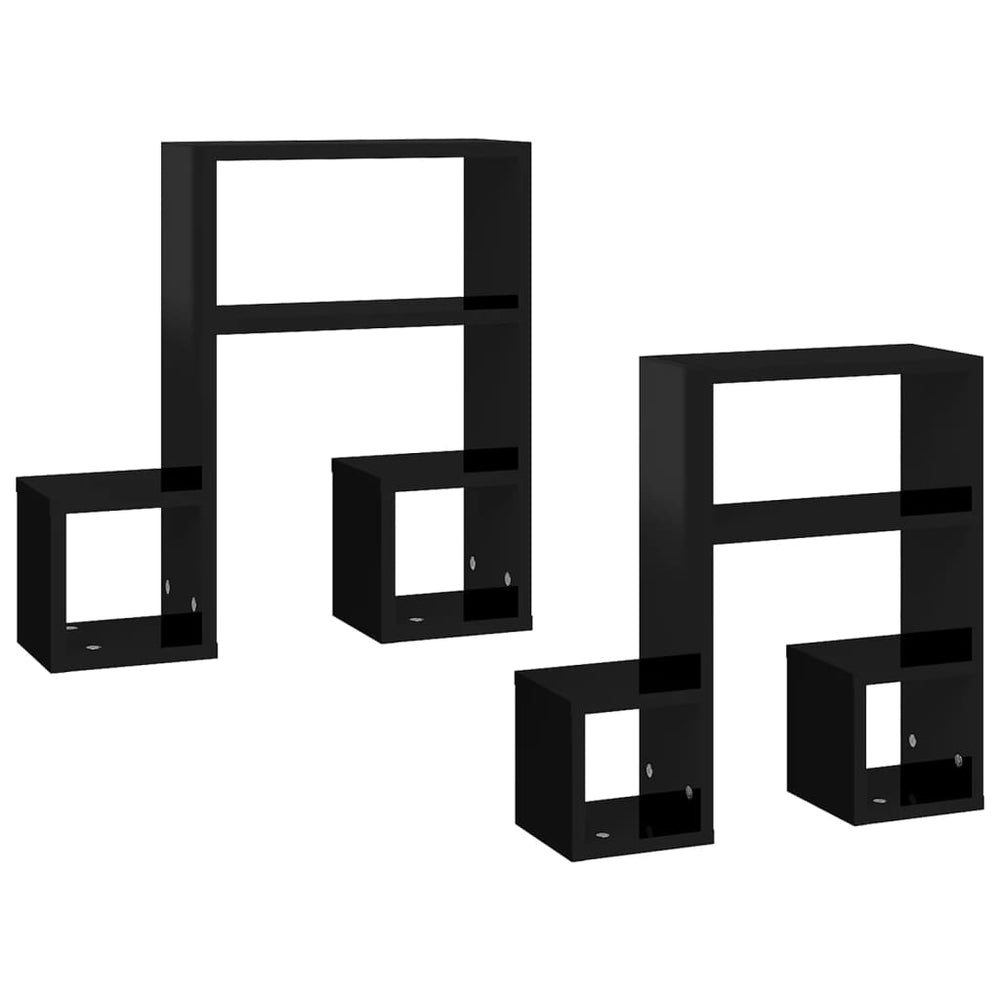 Rafturi De Perete, 2 Buc., Negru Extralucios, 50X15X50 Cm, Pal