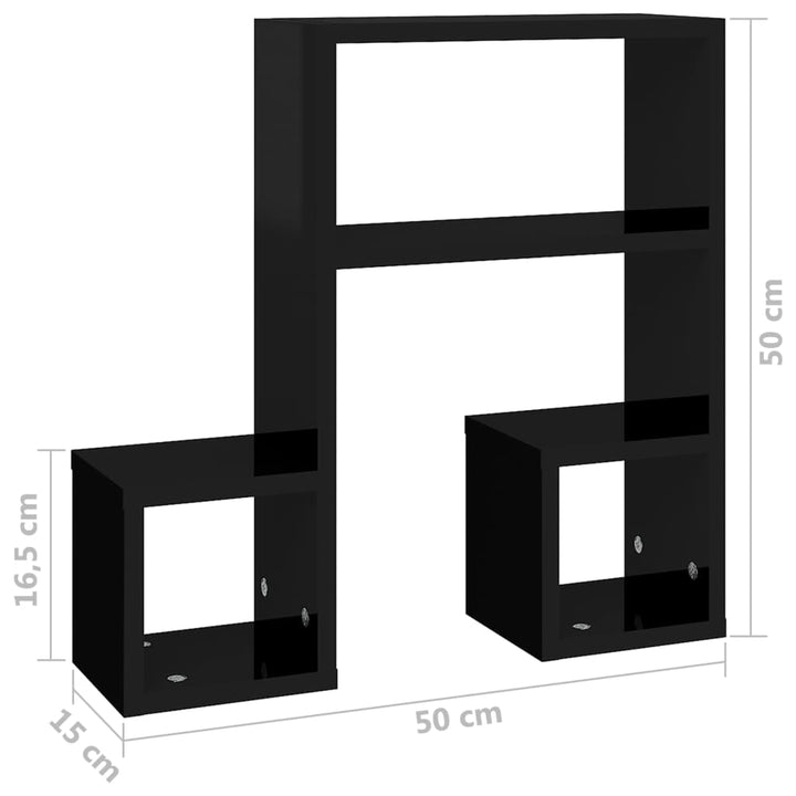 Rafturi De Perete, 2 Buc., Negru Extralucios, 50X15X50 Cm, Pal