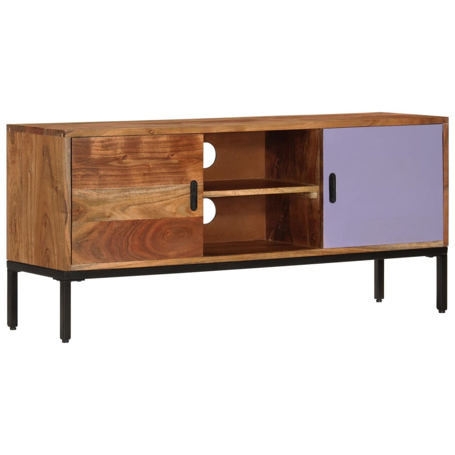 Comodă Tv, Maro Miere/Gri, 110X30X50 Cm, Lemn Masiv De Acacia