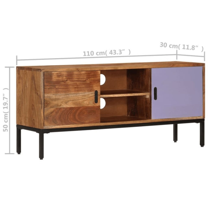 Comodă Tv, Maro Miere/Gri, 110X30X50 Cm, Lemn Masiv De Acacia