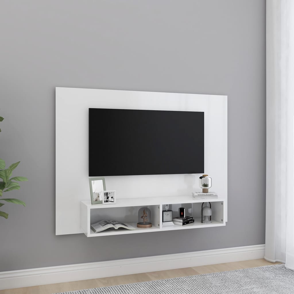 Comodă Tv De Perete, Negru Extralucios, 120X23,5X90 Cm, Pal