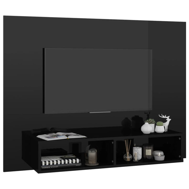 Comodă Tv De Perete, Negru Extralucios, 120X23,5X90 Cm, Pal