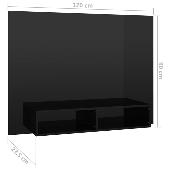 Comodă Tv De Perete, Negru Extralucios, 120X23,5X90 Cm, Pal