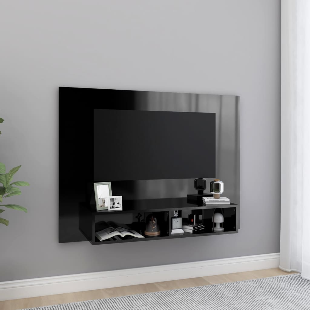 Comodă Tv De Perete, Negru Extralucios, 120X23,5X90 Cm, Pal
