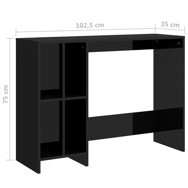 Birou Notebook, Negru Extralucios, 102,5X35X75 Cm, Pal