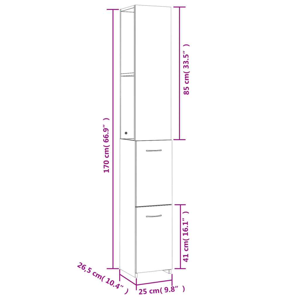 Dulap De Baie, , 25X26,5X170 Cm, Lemn Prelucrat