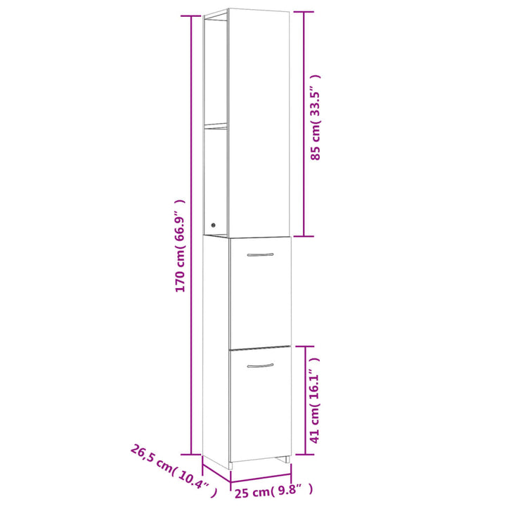 Dulap De Baie, , 25X26,5X170 Cm, Lemn Prelucrat