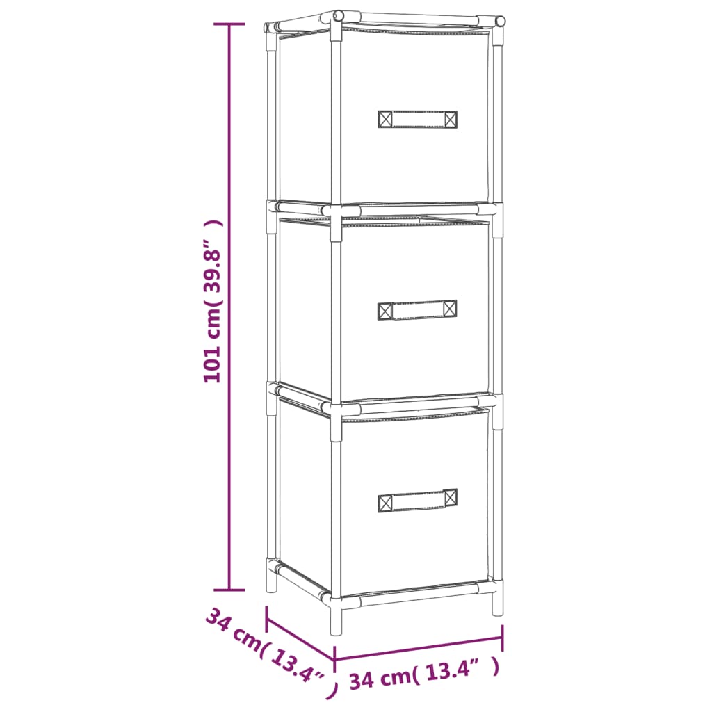 Dulap De Depozitare Cu 3 Sertare Textile, Gri 34X34X101 Cm Oțel