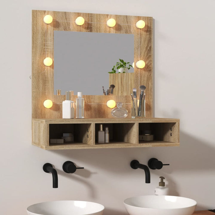 Dulap Cu Oglindă Și Led, Stejar Maro, 60X31,5X62 Cm