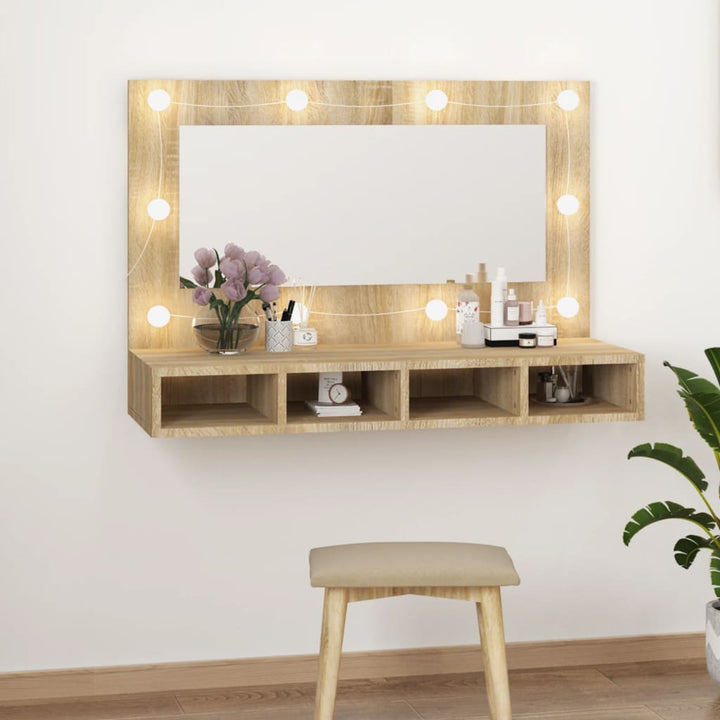 Dulap Cu Oglindă Și Led, Stejar Maro, 90X31,5X62 Cm