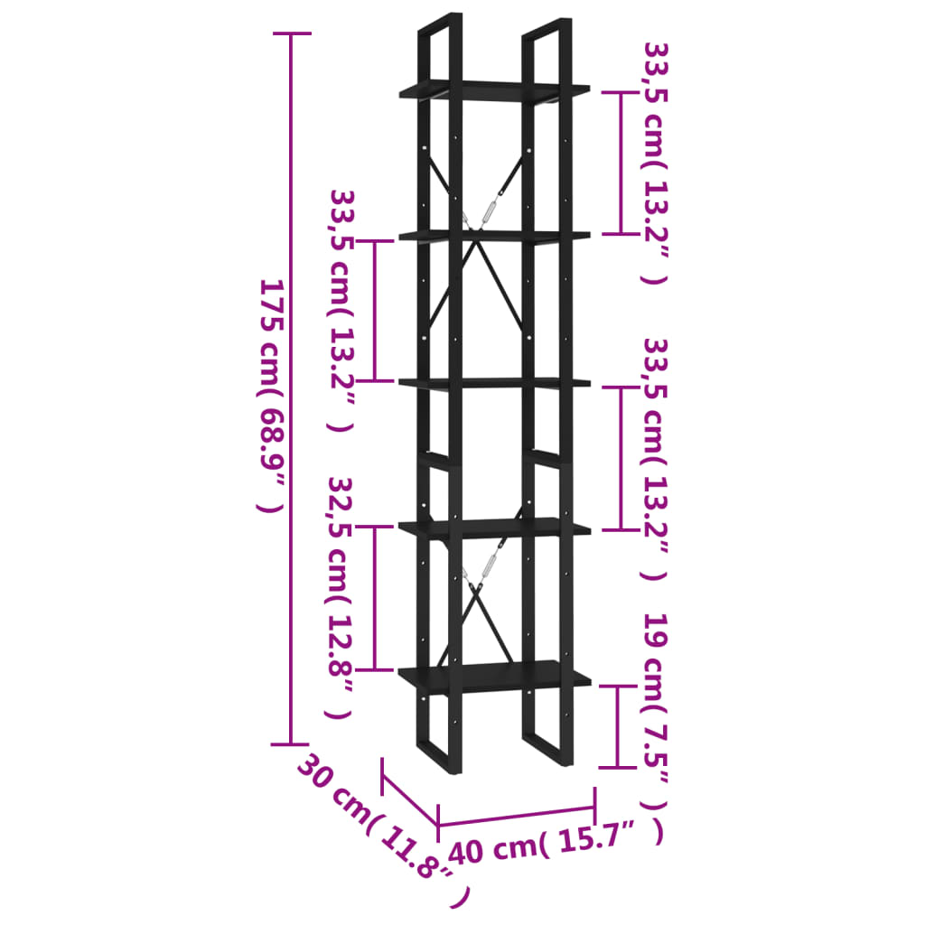 Bibliotecă Cu 5 Rafturi, , 40X30X175 Cm, Lemn Prelucrat