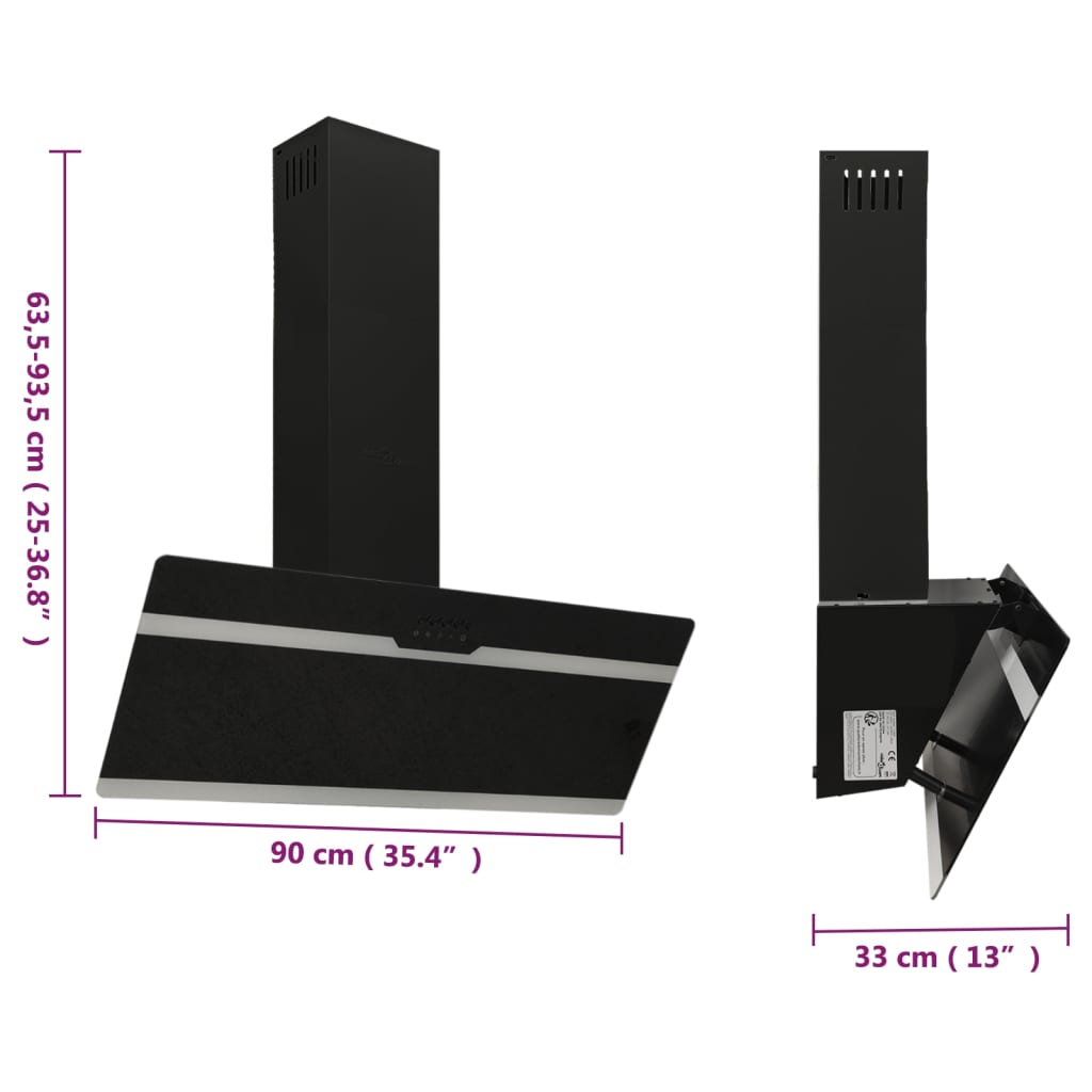 Hotă De Perete, , 90 Cm, Oțel Și Sticlă Securizată