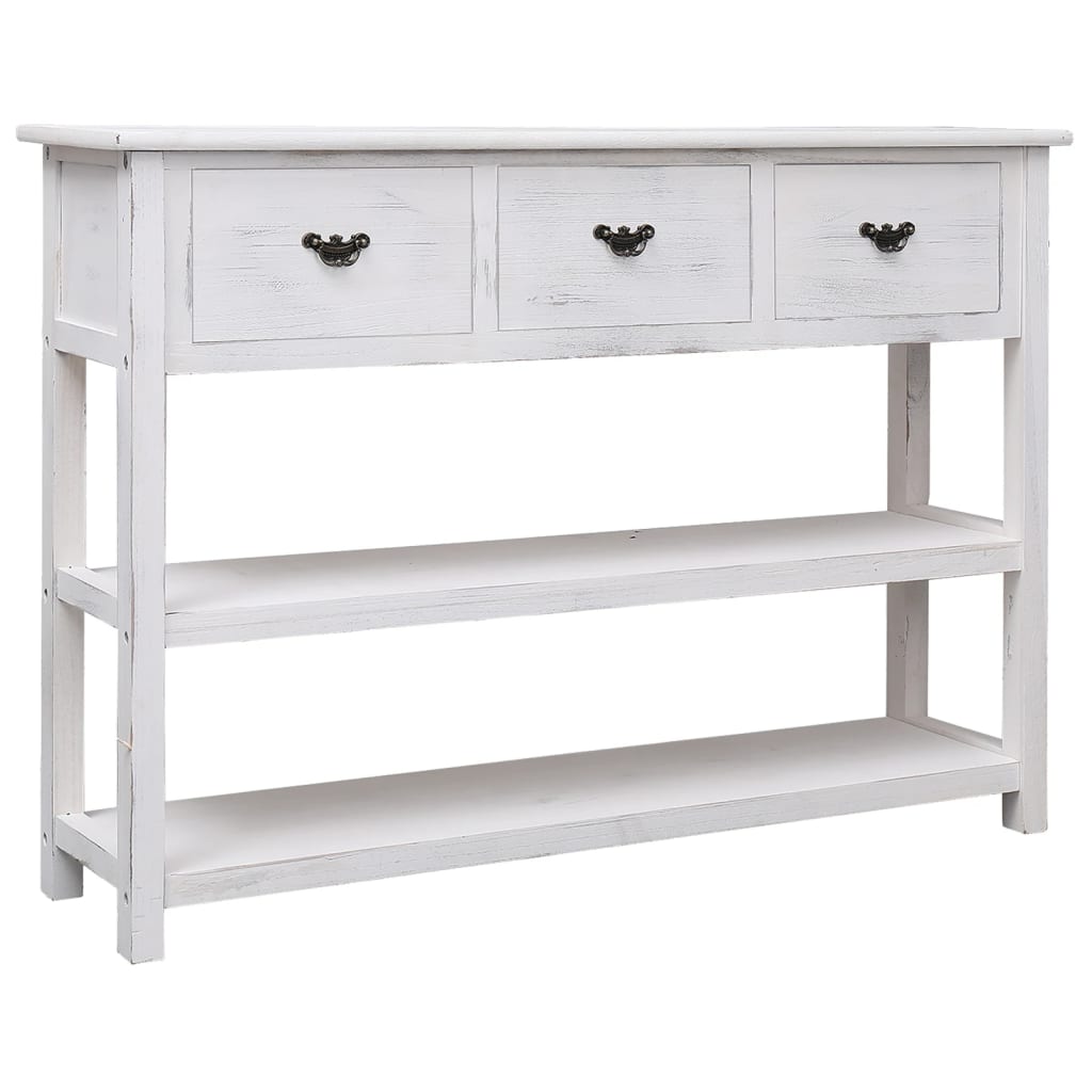 Dulap, Alb Antichizat, 108X30X76 Cm, Lemn Masiv De Paulownia