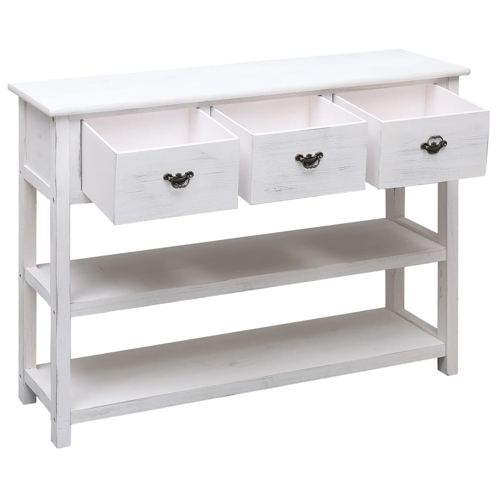 Dulap, Alb Antichizat, 108X30X76 Cm, Lemn Masiv De Paulownia