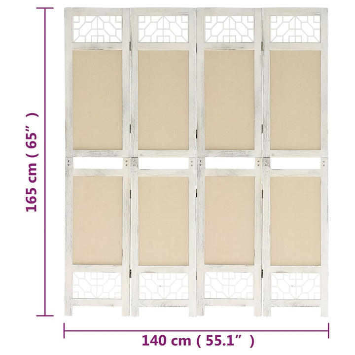 Paravan De Cameră Cu 4 Panouri, Crem, , Textil