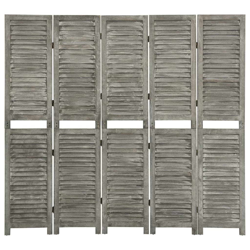 Separator Cameră Cu 5 Panouri, Gri, , Lemn Masiv