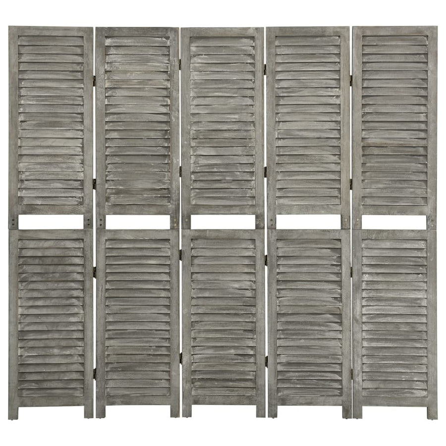 Separator Cameră Cu 5 Panouri, Gri, , Lemn Masiv