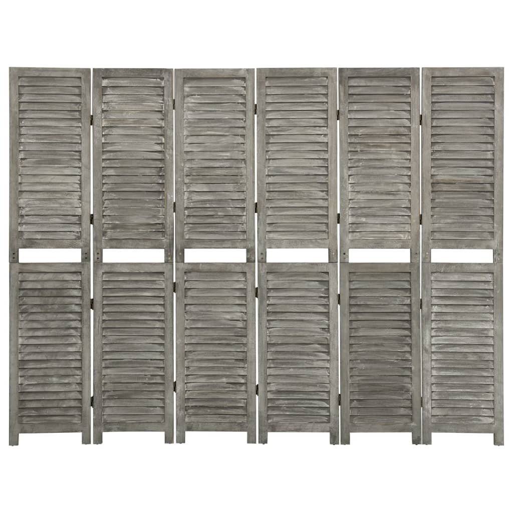 Separator Cameră Cu 5 Panouri, Gri, , Lemn Masiv