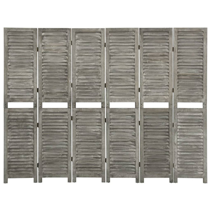 Separator Cameră Cu 5 Panouri, Gri, , Lemn Masiv