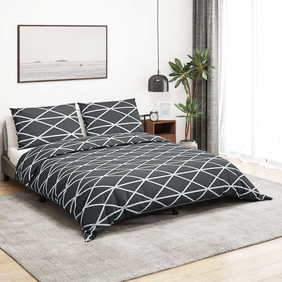 Set Cu Husă De Pilotă, Gri, 220X240 Cm, Bumbac Gri Închis Și Alb