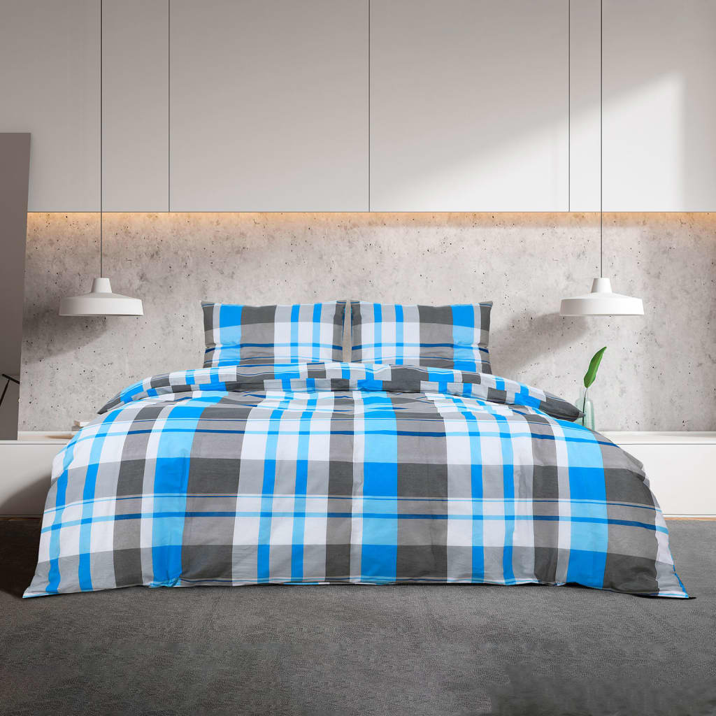 Set Cu Husă De Pilotă, , 200X200 Cm, Bumbac Albastru Și Gri
