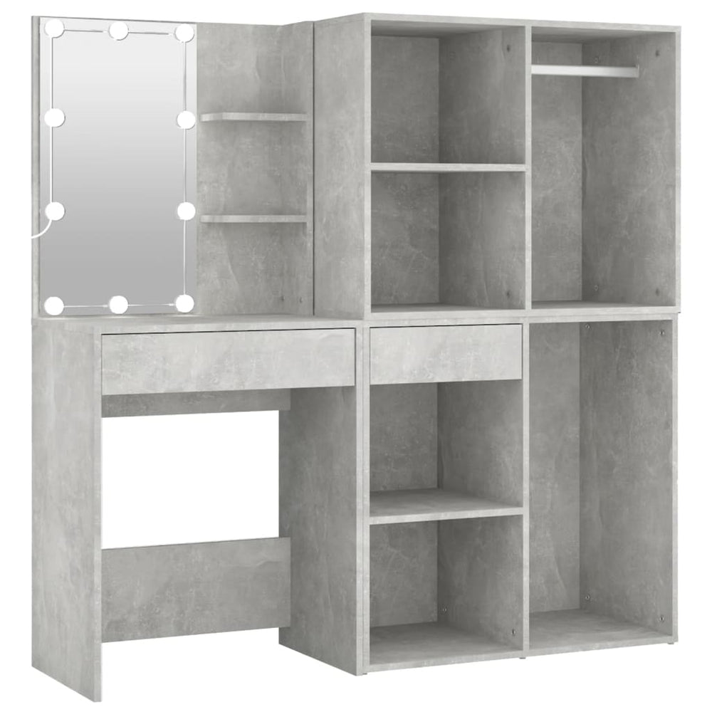 Masă Toaletă Cu Led/2 Dulapuri, Gri Concret, Lemn Prelucrat