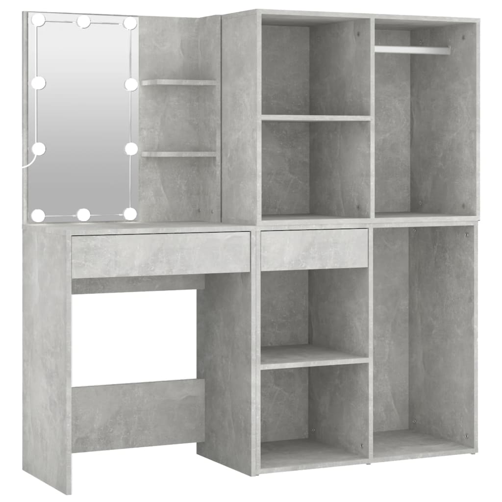 Masă Toaletă Cu Led/2 Dulapuri, Gri Concret, Lemn Prelucrat