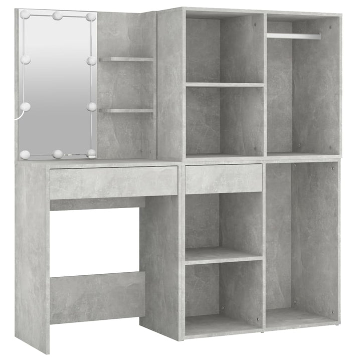 Masă Toaletă Cu Led/2 Dulapuri, Gri Concret, Lemn Prelucrat