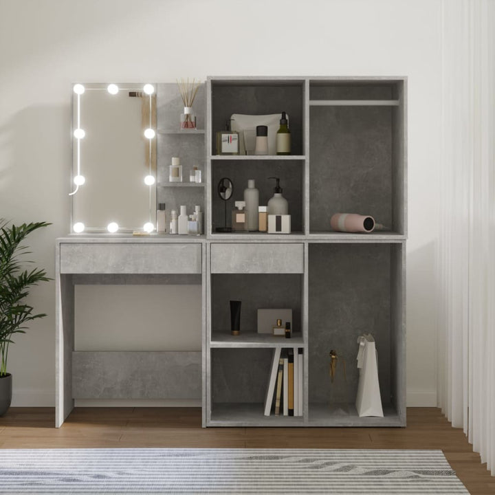 Masă Toaletă Cu Led/2 Dulapuri, Gri Concret, Lemn Prelucrat