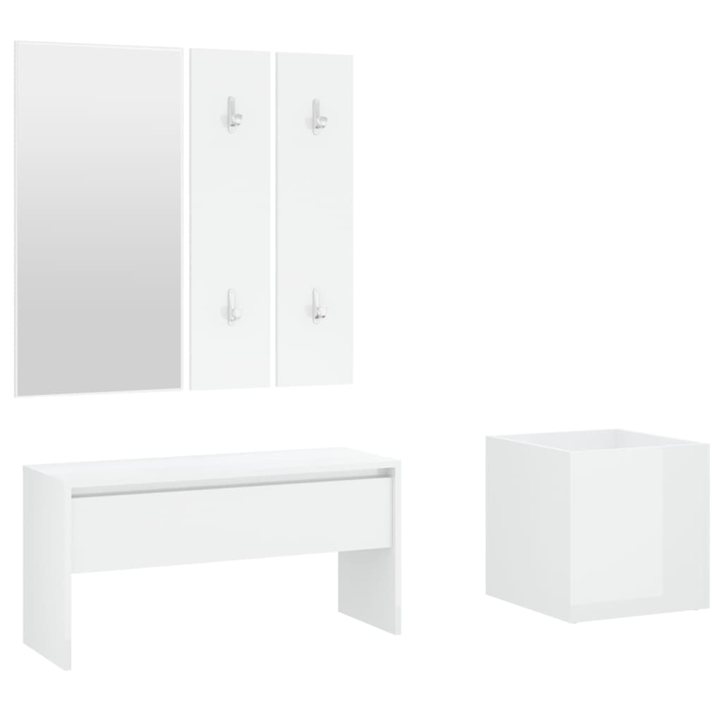 Set De Mobilier Pentru Hol, Alb Extralucios, Lemn Prelucrat