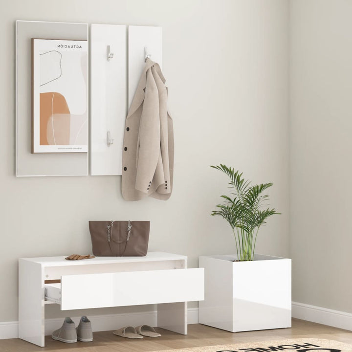 Set De Mobilier Pentru Hol, Alb Extralucios, Lemn Prelucrat
