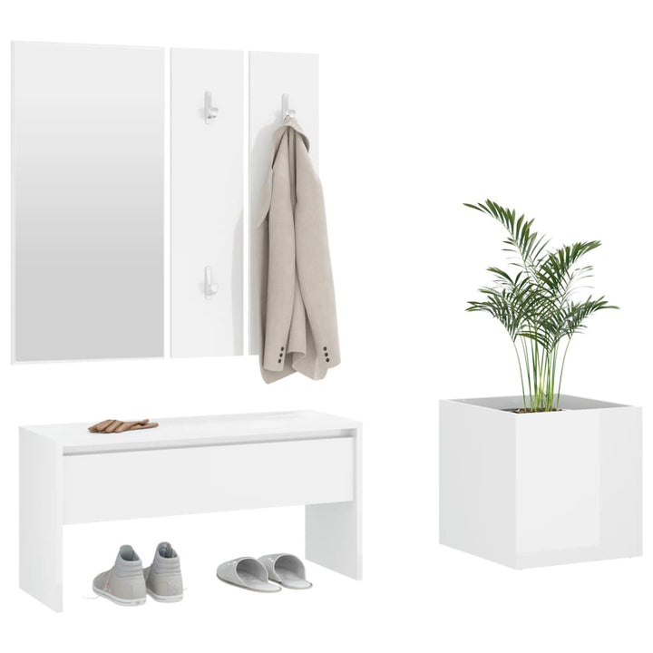 Set De Mobilier Pentru Hol, Alb Extralucios, Lemn Prelucrat
