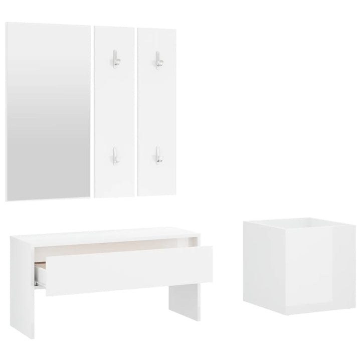 Set De Mobilier Pentru Hol, Alb Extralucios, Lemn Prelucrat