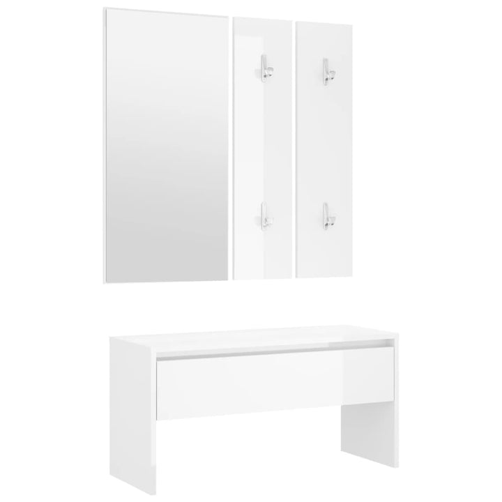 Set De Mobilier Pentru Hol, Alb Extralucios, Lemn Prelucrat
