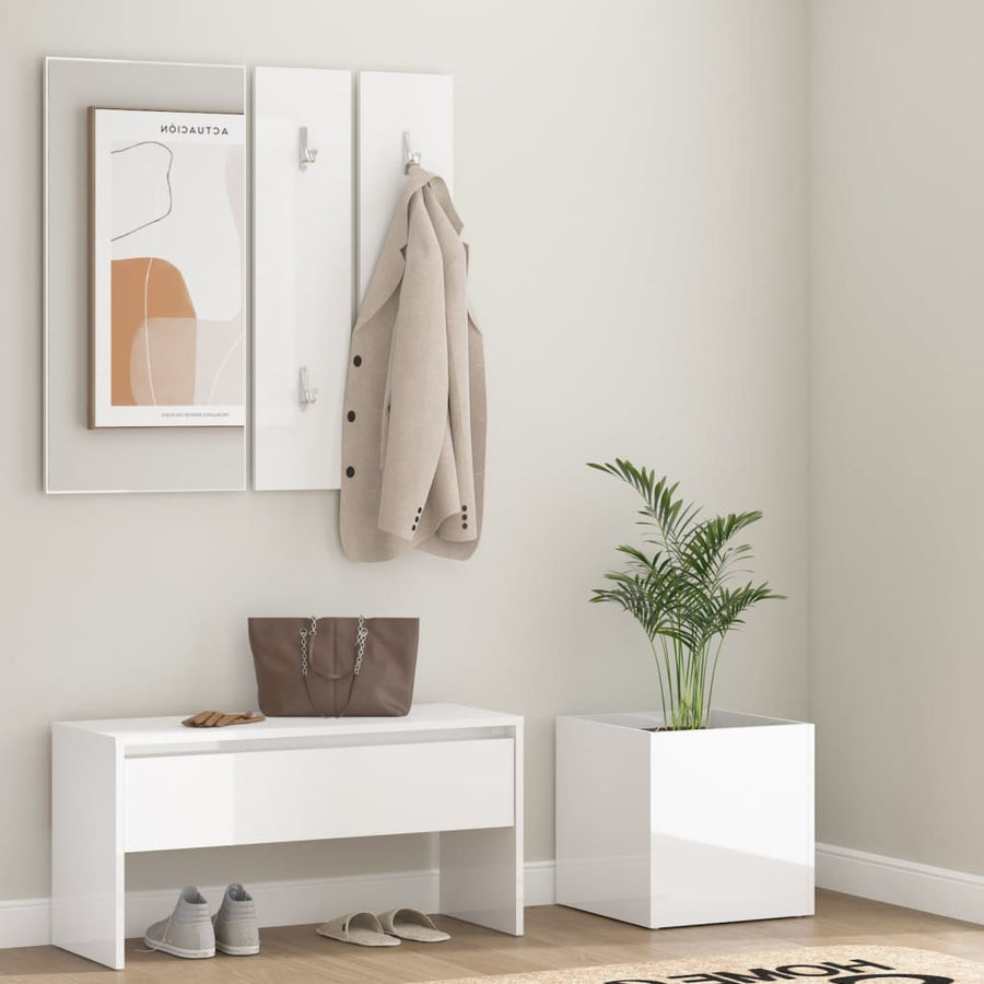Set De Mobilier Pentru Hol, Alb Extralucios, Lemn Prelucrat