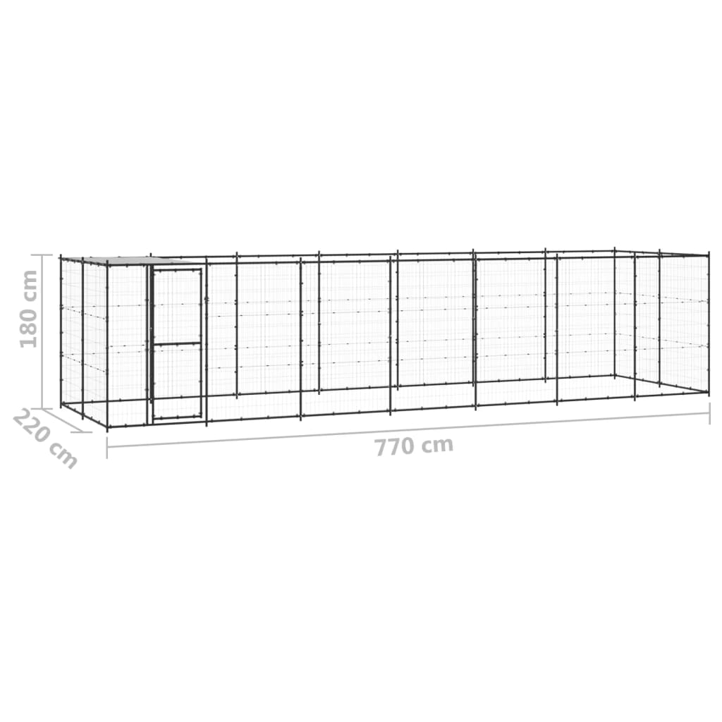 Vixl Padoc Pentru Câini De Exterior Cu Acoperiș, 16,94 M², Oțel