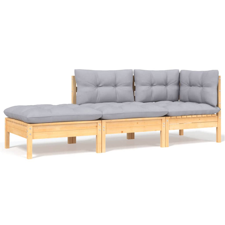 Set Mobilier Grădină Cu Perne, 3 Piese, , Lemn Masiv Pin
