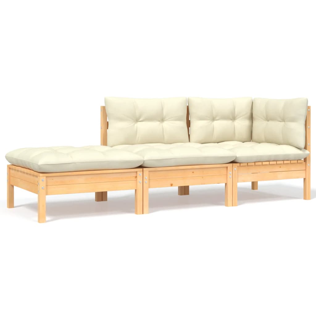 Set Mobilier Grădină Cu Perne, 3 Piese, , Lemn Masiv Pin