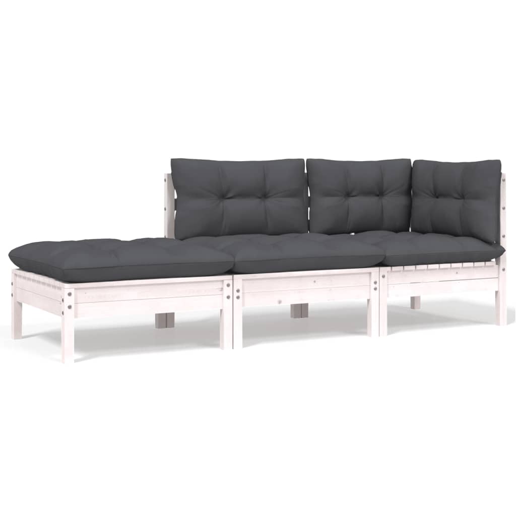 Set Mobilier Grădină Cu Perne, 3 Piese, , Lemn Masiv Pin