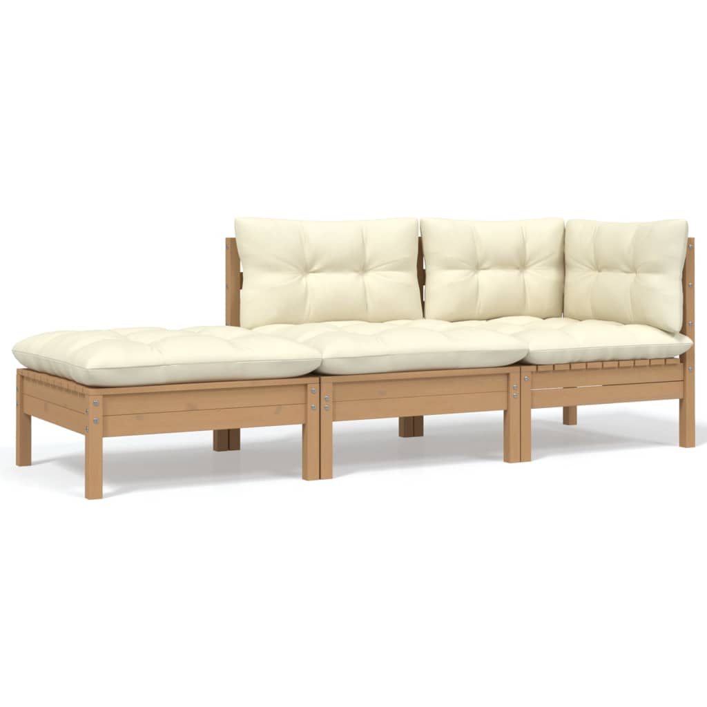 Set Mobilier Grădină Cu Perne, 3 Piese, , Lemn Masiv Pin