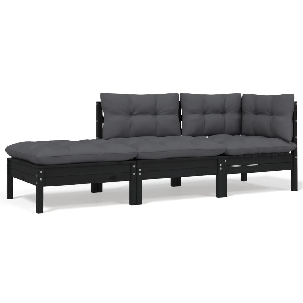 Set Mobilier Grădină Cu Perne, 3 Piese, , Lemn Masiv Pin